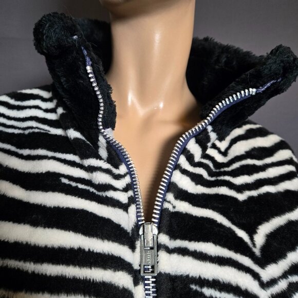 Vintage 80s Faux Fur Coat Black Zebra Print Size L Oversized Gender Neutral - Picture 3 of 16